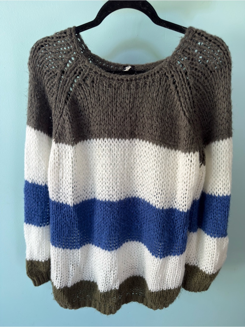 Pink Blush Cozy Striped Knit Sweater in Brown, White & Blue size m/l